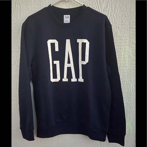 GAP Men's Fleece lined Gap Logo Pullover Sweatshirt crewneck navy blue sz S - Picture 2 of 4